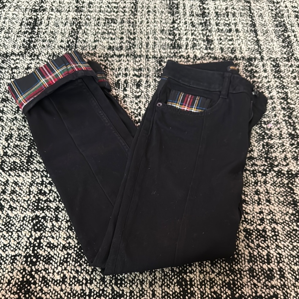 Black Pants with Plaid Accents